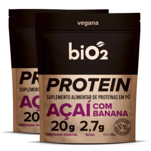 2x Proteína Vegetal de Arroz e Ervilha Sabor Açaí e Banana Vegana e Sem Glúten biO2 908 g