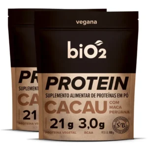 2x Proteína Vegetal de Arroz e Ervilha Sabor Cacau e Maca Peruana Vegana e Sem Glúten biO2 908 g